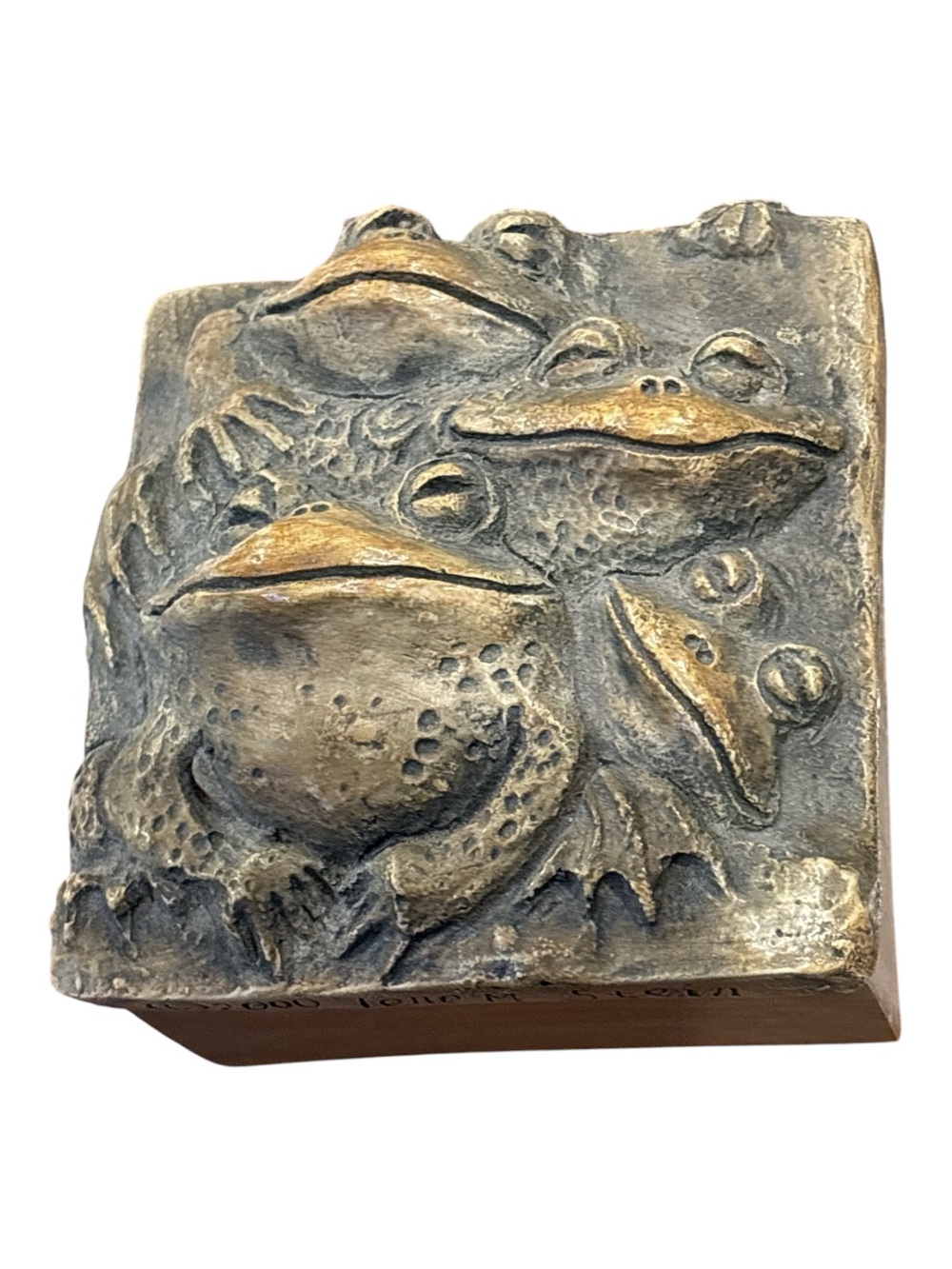 TELLE M STEIN 2000 FROG TRINKET BOX CAST RESIN LIDDED KEEPSAKE WHIMSICAL FROGS